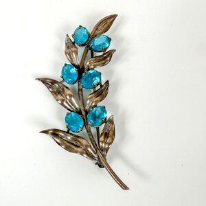 WRE W E Richards Sterling Silver Blue Aqua Brunch Sprig Brooch Lapel pin